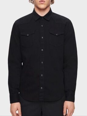 James Perse Standard Button Down Cotton Shirt Pockets Black Sz M